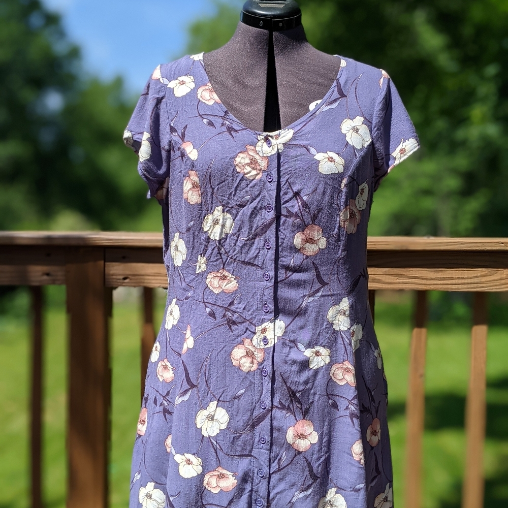 90s Tie Back Floral Purple Dress